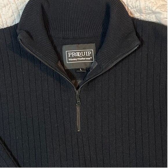 ProQuip Lambswool Lined 1/4 Zip Golf Sweater Large Windproof Ribbed Outdoor - Picture 2 of 8